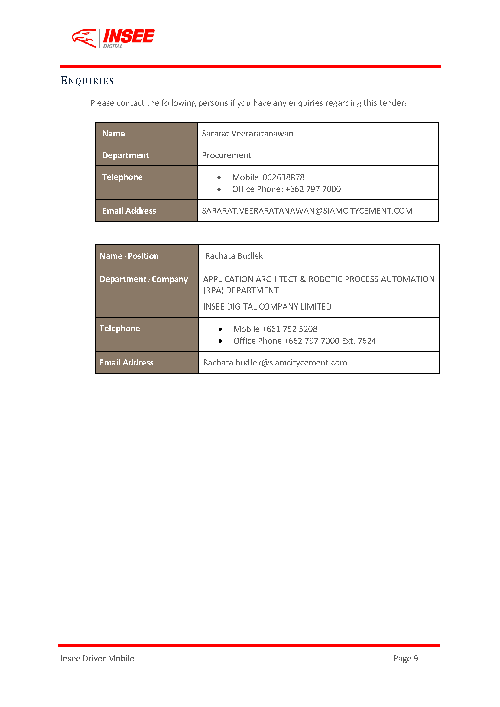 Request For Proposal (RFP) page 9